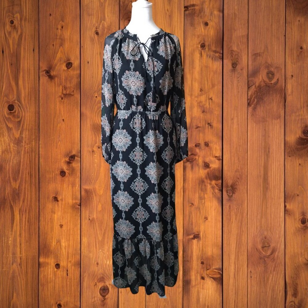 Maxi Boho Peasant Peplum Cottagecore Size Small Mossimo Dress Long Sleeve
